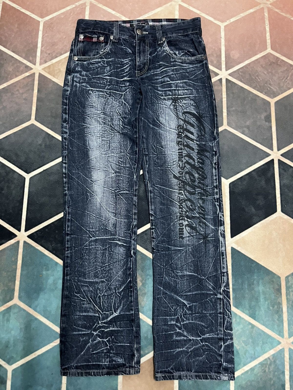 Japanese Brand Skullbones Japanese Brand Crazy Faded Jeans Size US 31 - 3 Thumbnail