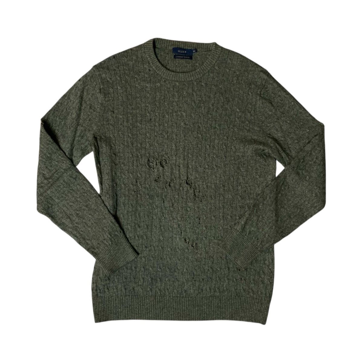 Japanese Brand crazy Distressed Cashmere Blend Cable Knit Size US L / EU 52-54 / 3 - 1 Thumbnail