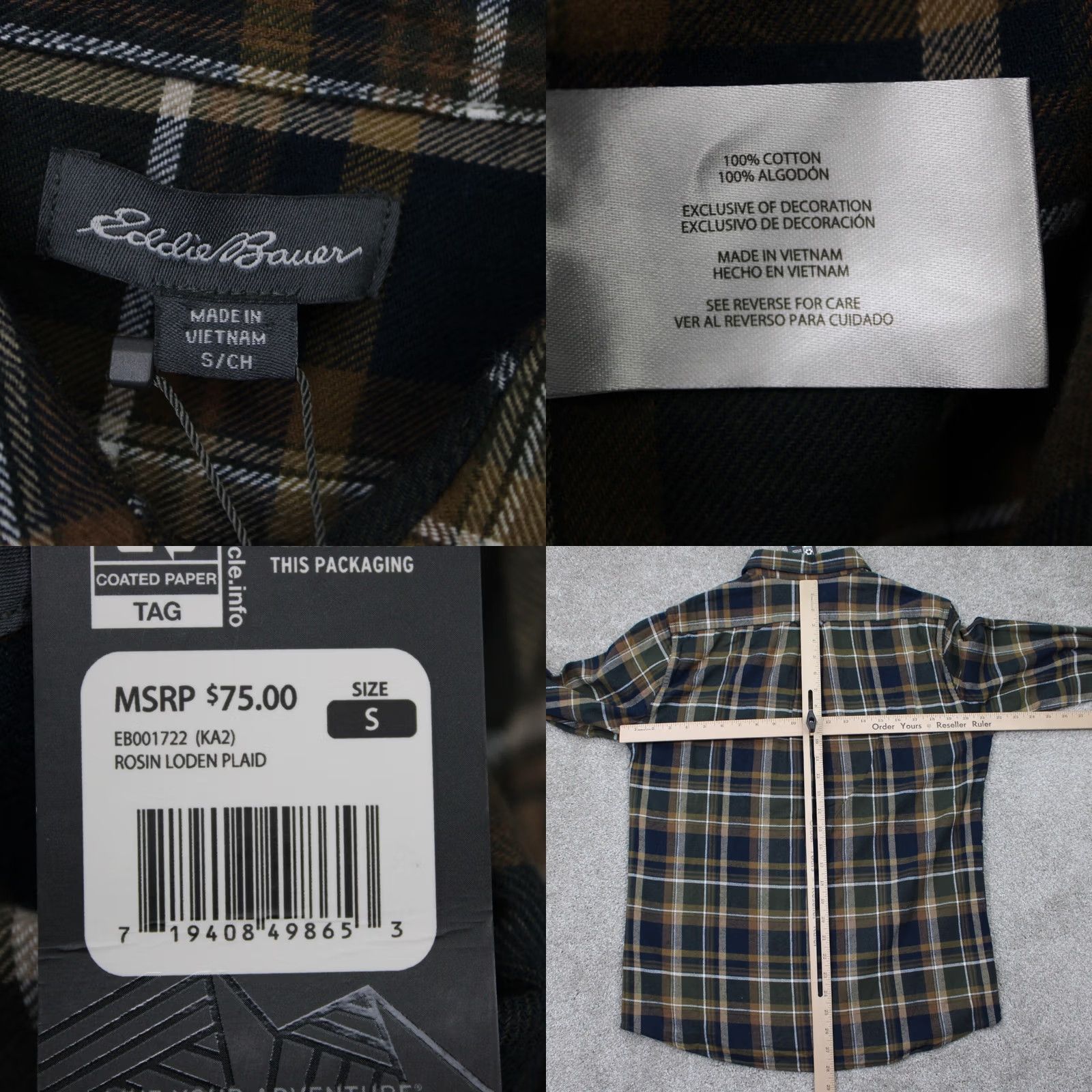 Eddie Bauer Eddie Bauer Flannel Shirt Men Short? No, use Size S: Eddie Bauer Flannel Shirt Green Plaid L/S Button-Up 100% Cotton Adult Small Regular Fits Mens Size US S / EU 44-46 / 1 - 8 Thumbnail