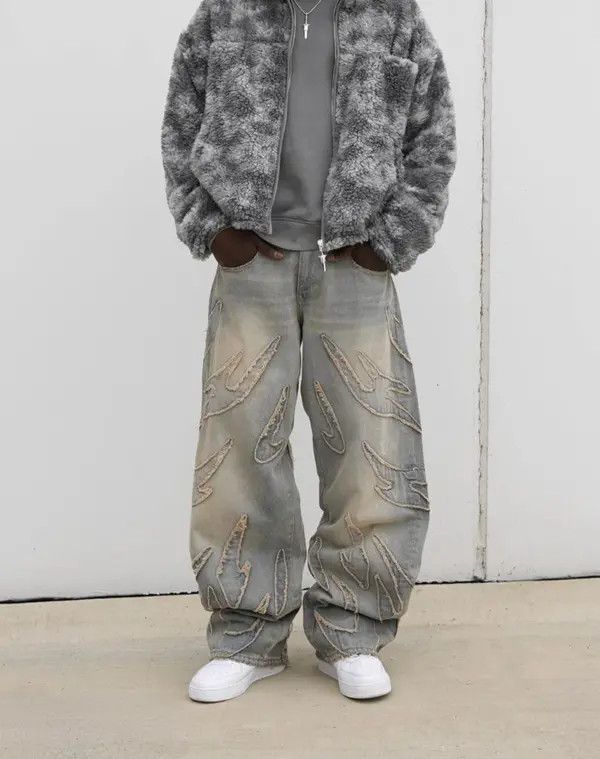 Japanese Brand Kawasaki x Kai #30 Retro Raw Edge Embroidery Baggy Jeans Size US 32 / EU 48 - 2 Thumbnail