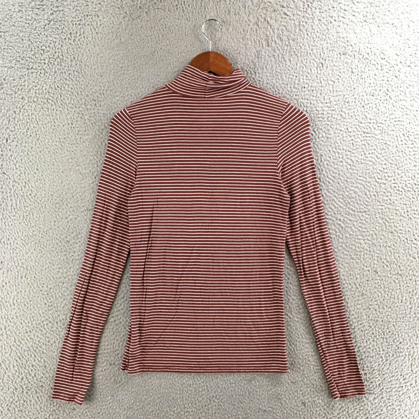 American Eagle Outfitters American Eagle Outfitters Turtleneck Top Womens S Brown Striped Long Sleeve Pullover Casual Size S / US 4 / IT 40 - 7 Thumbnail