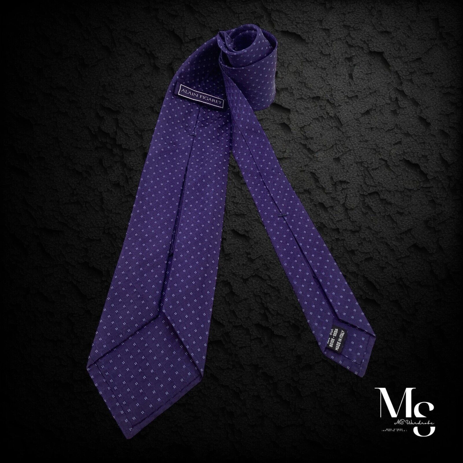 Figaret ALAIN FIGARET 7Fold Blue Geometric Silk Tie Italy W:3.25" EX Size ONE SIZE - 1 Thumbnail