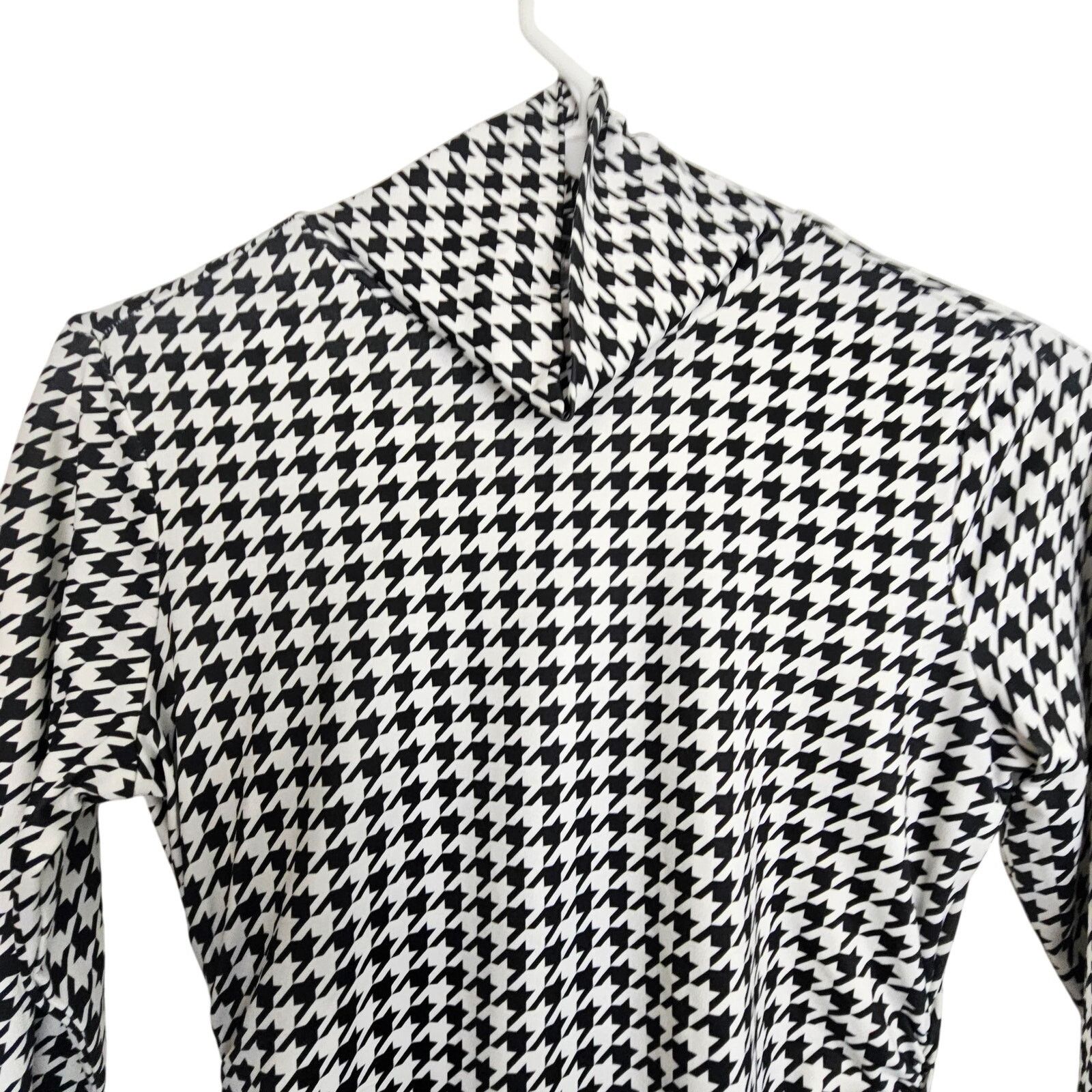 Boston Proper Boston Proper Blouse Turtleneck Black White Houndstooth XXS Size XXS / US 00 / IT 34 - 2 Thumbnail