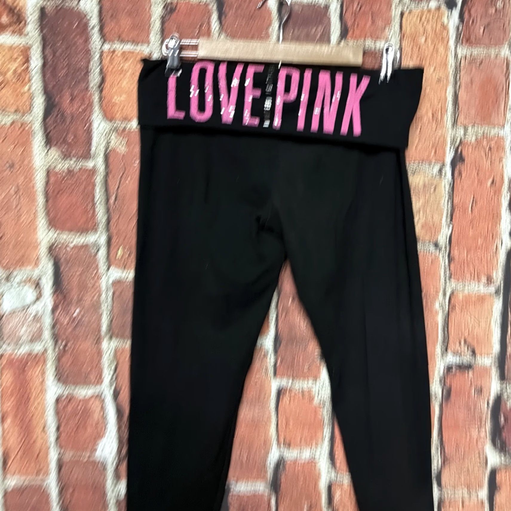 Victoria's Secret VINTAGE Victoria's Secret VS Black Foldover Yoga Pants Pink Sequin Large Size 36" / US 14 / IT 50 - 2 Thumbnail