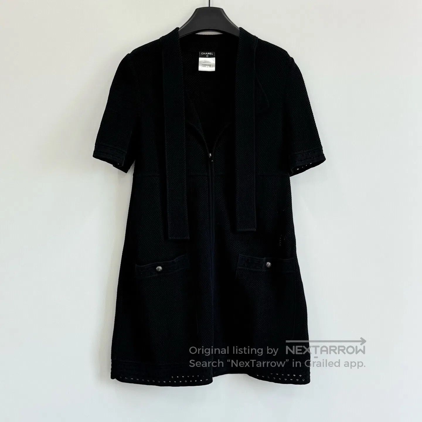 Chanel Chanel Black Short Sleeve Knit Tie Front Jacket| Size XS / US 0-2 / IT 36-38 - 1 Thumbnail