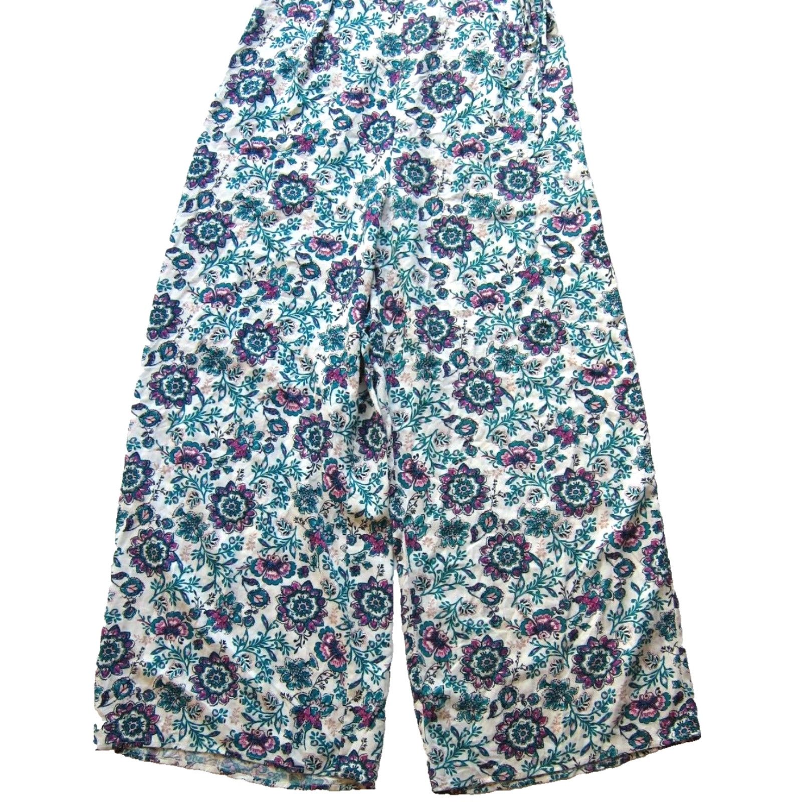 Pinko VINTAGE Miami 100% Rayon Green Pink Floral Cap Sleeve Wide Leg Romper Jumpsuit Small Size 28" / US 6 / IT 42 - 6 Thumbnail