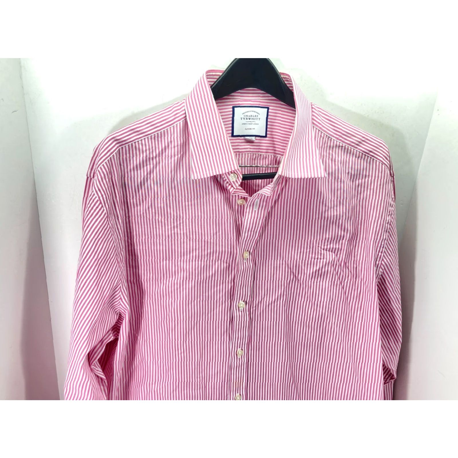 Charles Tyrwhitt Charles Tyrwhitt Dress Shirt Mens XL Pink White Pinstripe Classic Fit Button Up Mens XL Pinstripe Shirt Size 46R - 3 Thumbnail