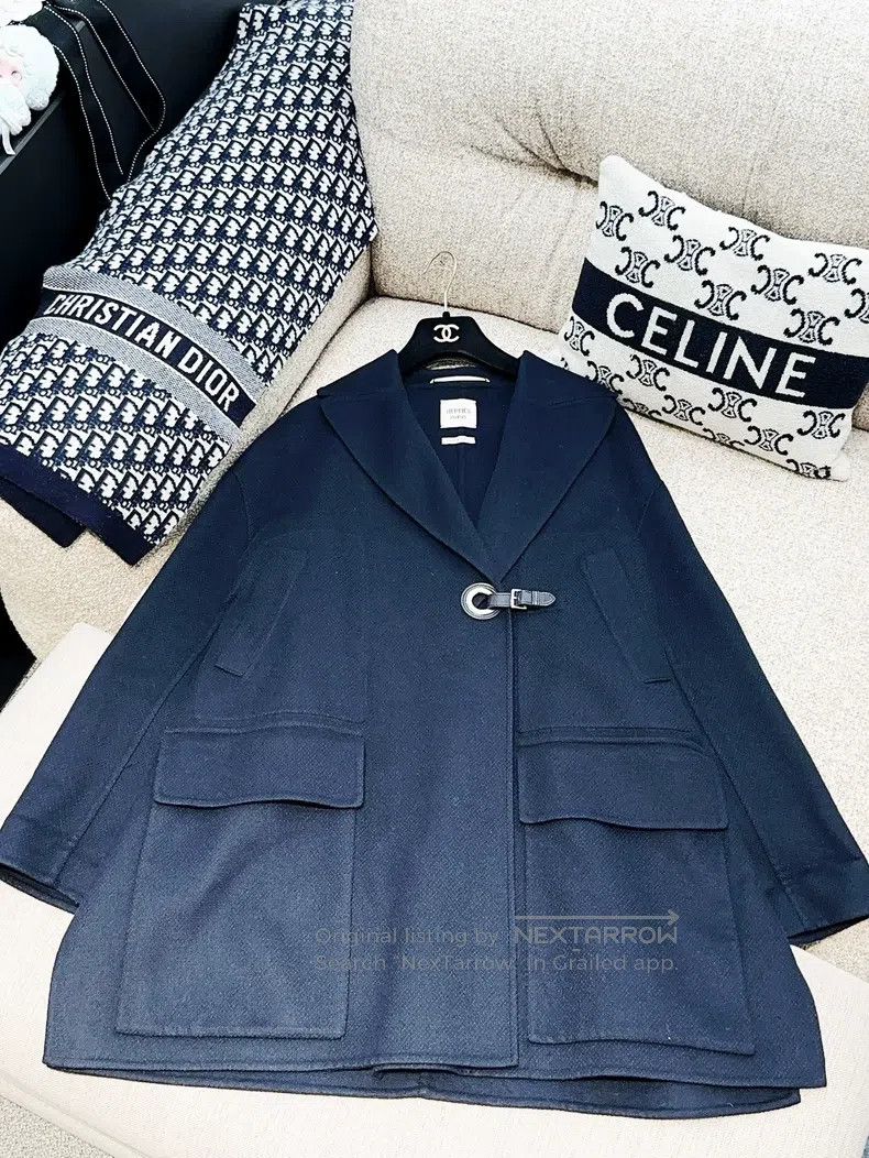 Hermes Hermes 22 Model Navy Blue Silver Buckle Collar Coat Size XS / US 0-2 / IT 36-38 - 1 Thumbnail