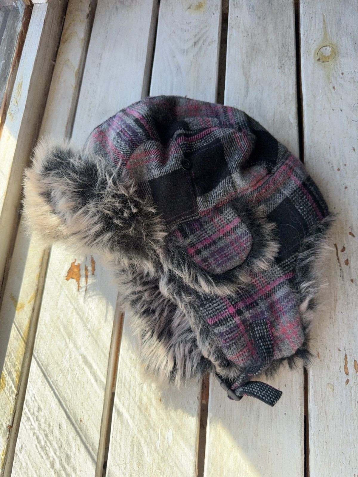 Japanese Brand Y2K Vintage Fuzzy Hat Mohair knit Ushanka Trapper hat retro Size ONE SIZE - 2 Thumbnail