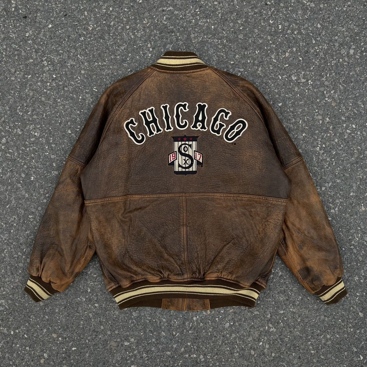 Genuine Leather × Starter × Vintage Vintage 90s Chicago White Sox by Starter Leather Jacket Size US L / EU 52-54 / 3 - 1 Thumbnail