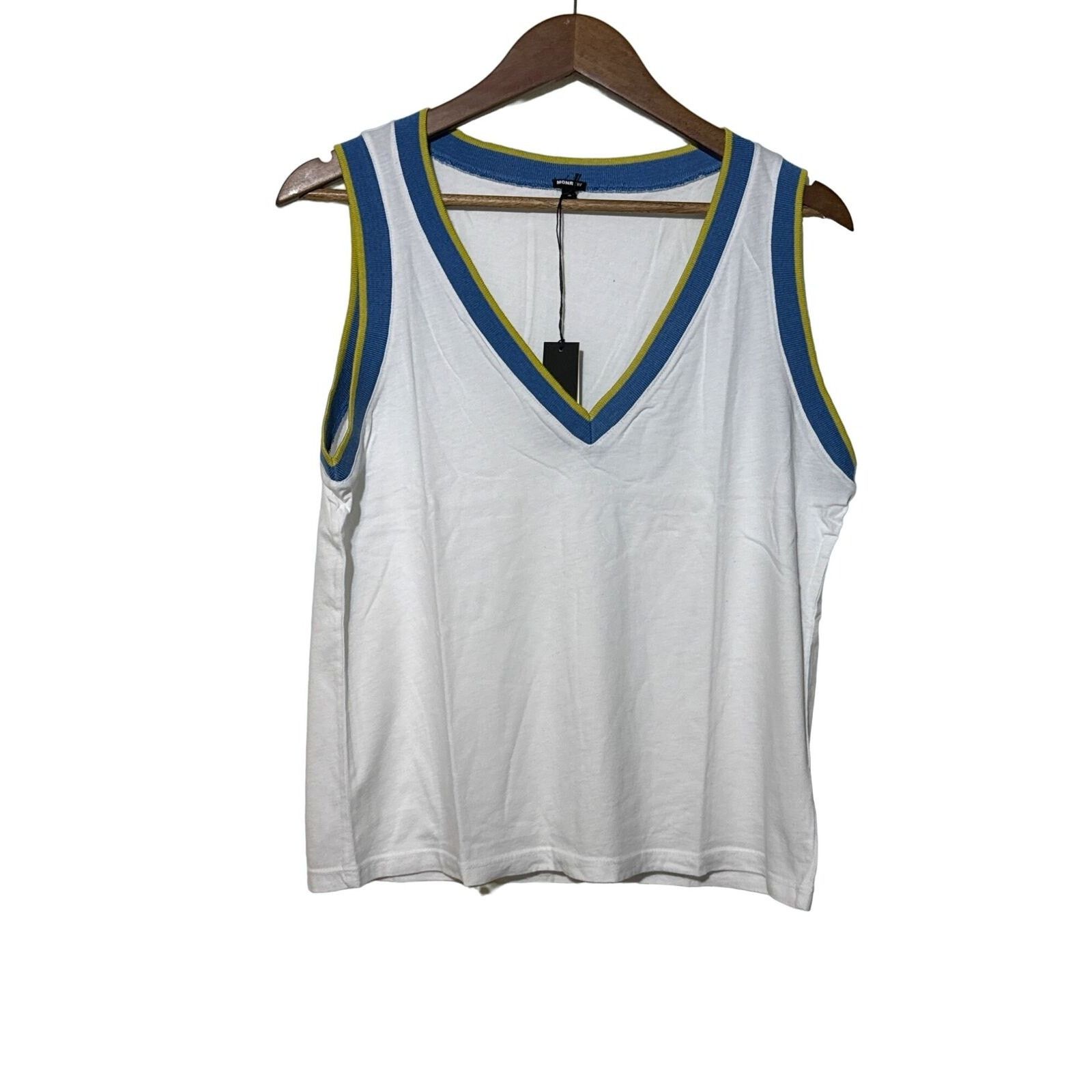 MONROW Monrow Tennis Tank White w/ Blue-Yellow Trim New XL Size XL / US 12-14 / IT 48-50 - 2 Thumbnail