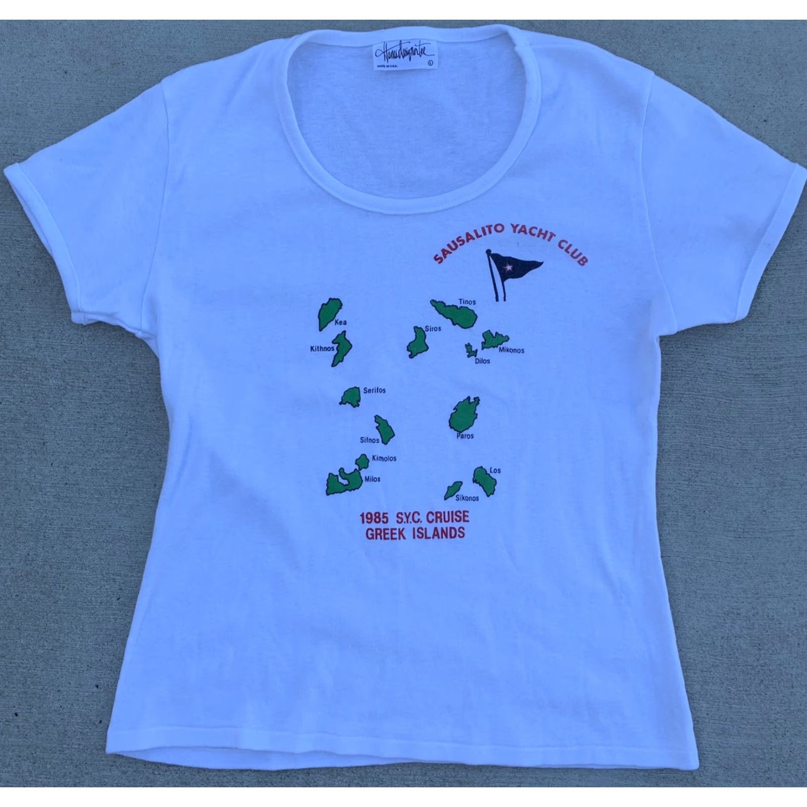 Hanes Vintage Sausalito Yacht Club 1985 SYC Cruise Greek Islands T Shirt Ladies L White Hanes 80s Athletic Shirt Womens Vintage 1980s Mens Womens Size L / US 10 / IT 46 - 6 Thumbnail