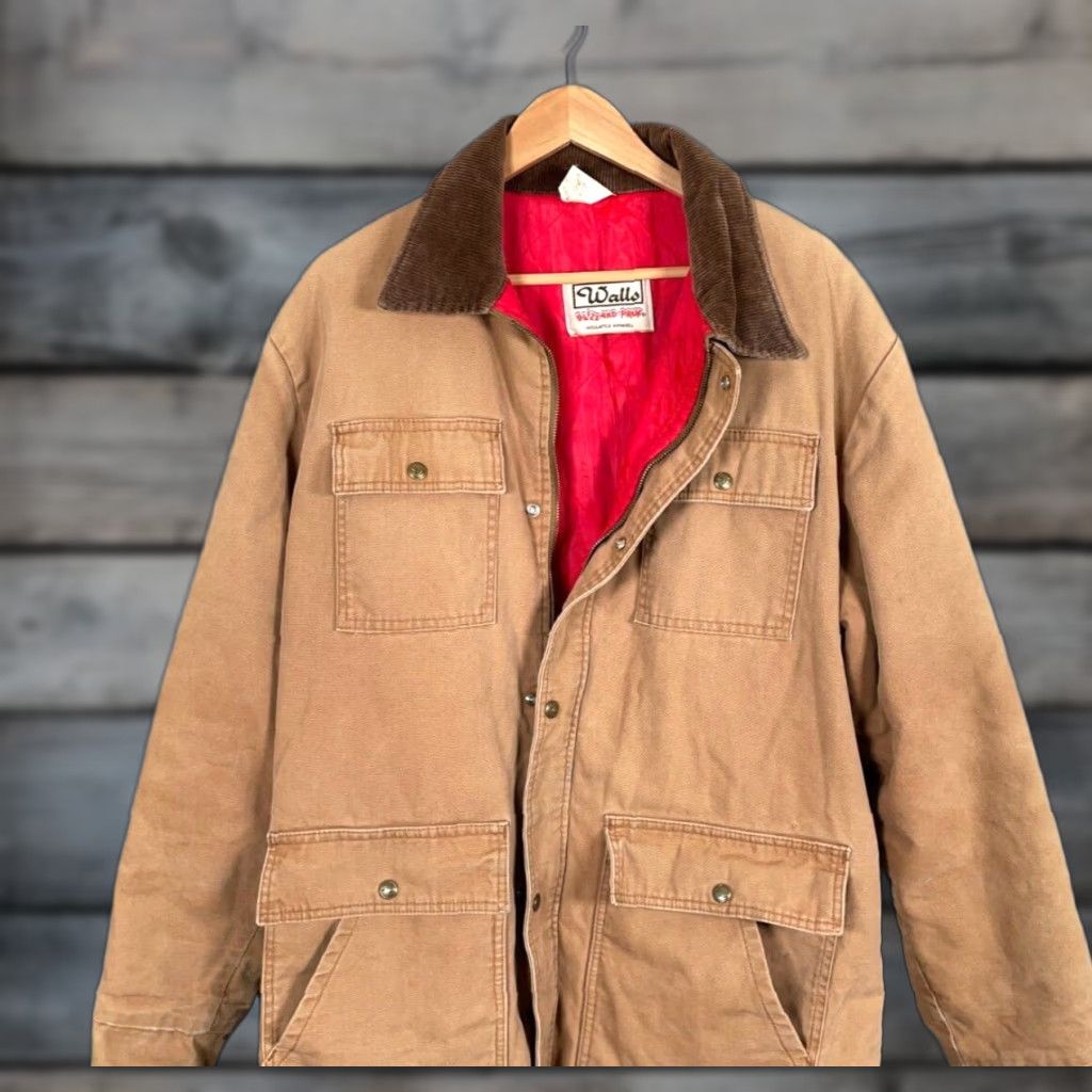 Walls Walls Vintage XL Tall Chore Jacket Pruf Blizzard Canvas Quilt Lined Brown Red Cotton Nylon Shell Bomber Coat Workwear Mens XLT Jacket Size US XL / EU 56 / 4 - 1 Thumbnail