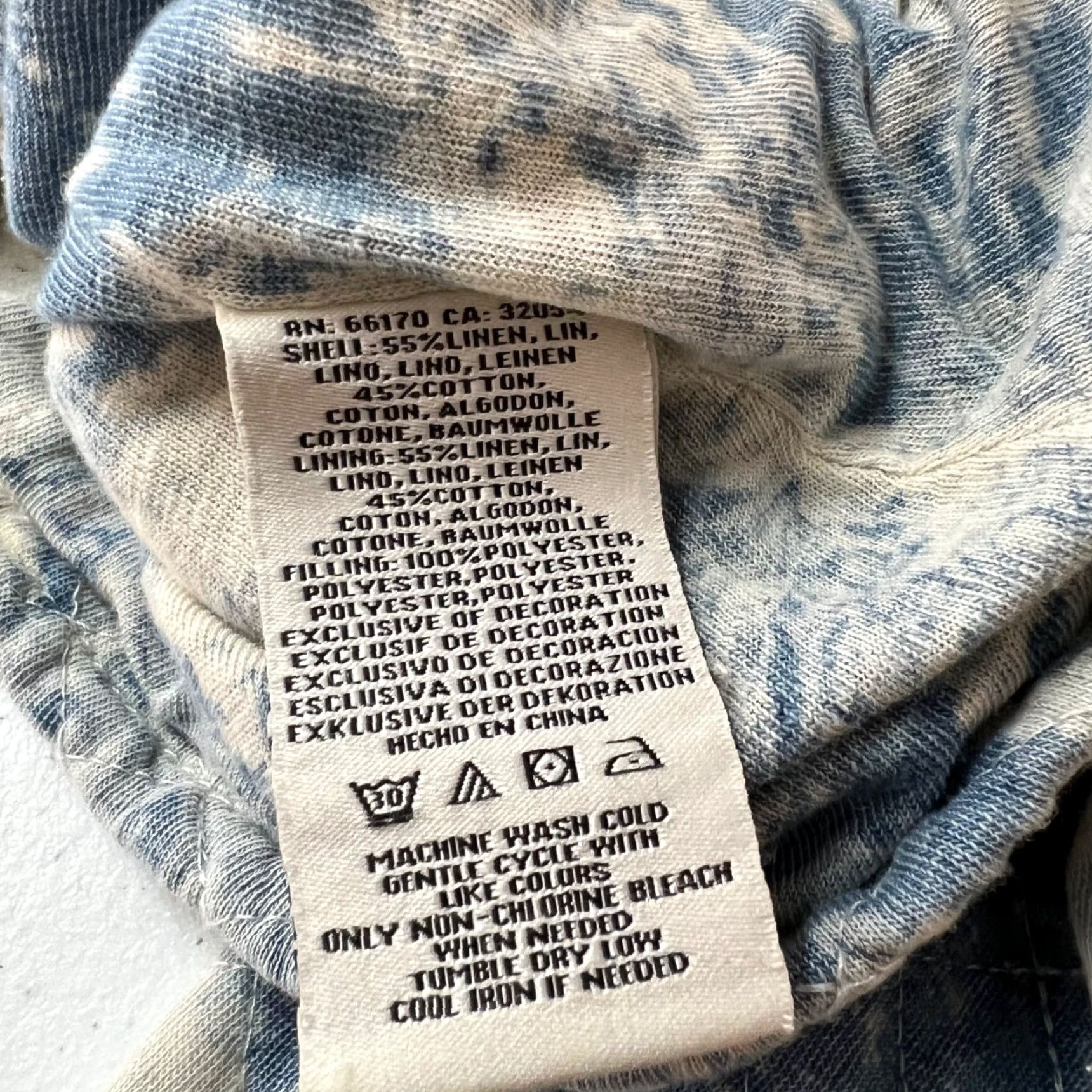 Vintage Marrakech Womens L Tie-Dye Quilted Moto Jacket Blue White Cotton-Linen Blend Shirt Size L / US 10 / IT 46 - 5 Thumbnail