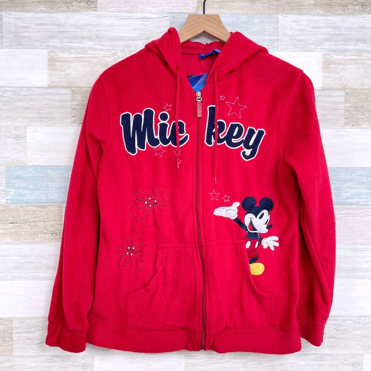 Disney Mickey Winter Fleece Hooded high quality Zip Jacket Red Kangaroo Pocket Womens Small