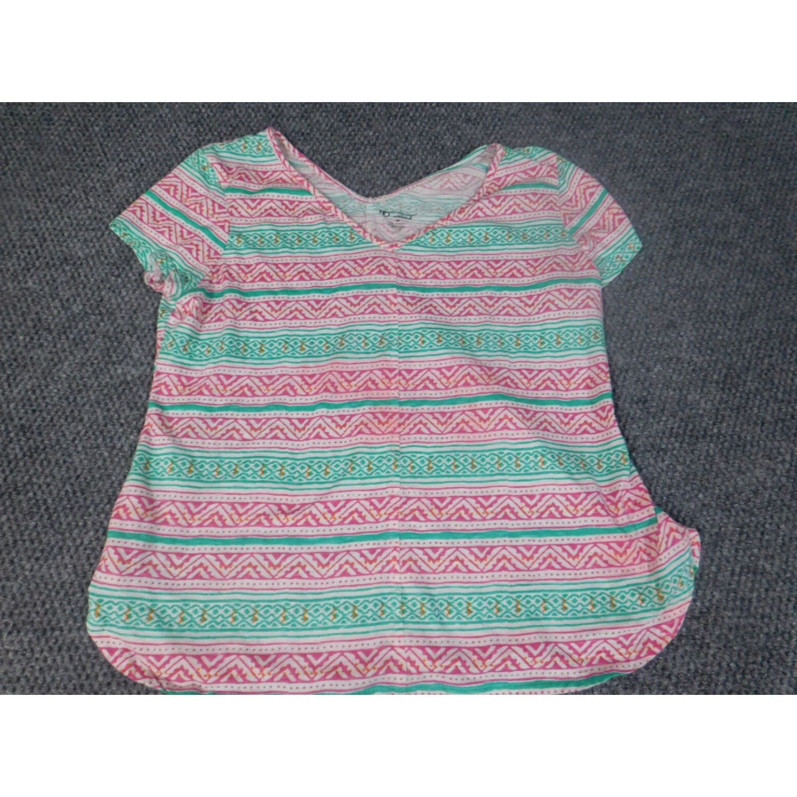 Pinko New Directions Shirt Women Medium Pink Striped V-Neck Short Sleeve Pullover Casual T-Shirt Vintage No Size M / US 6-8 / IT 42-44 - 2 Thumbnail