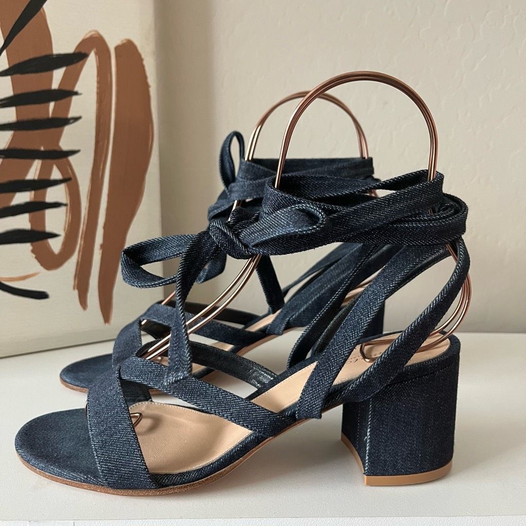 Gianvito Rossi Gianvito Rossi Janis Dark Blue Denim Strappy Lace Up Block H Size US 8.5 / IT 38.5 - 1 Thumbnail