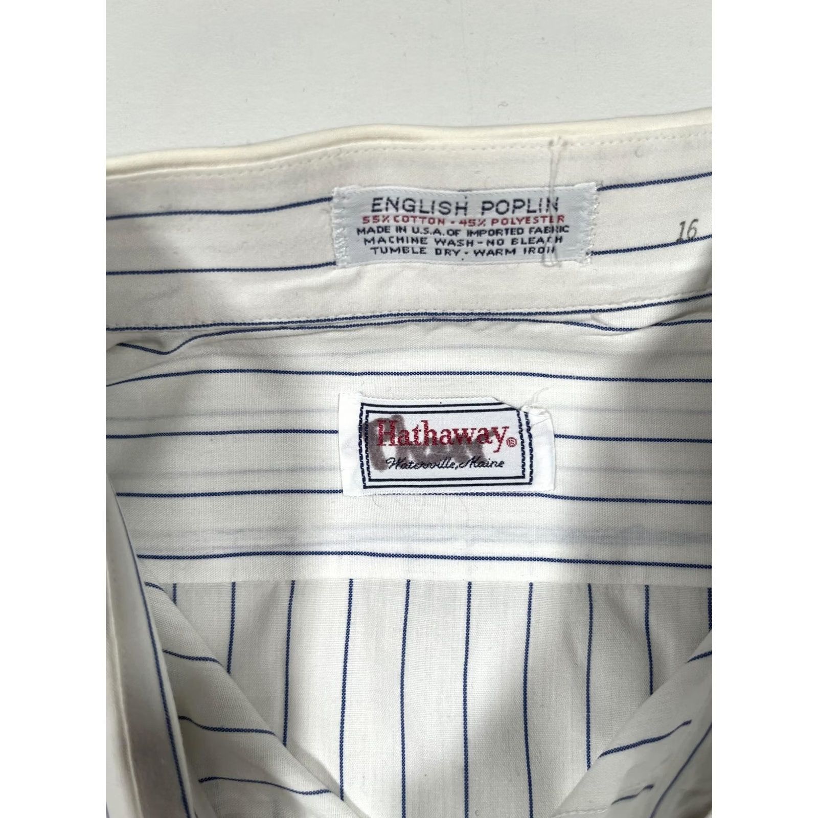 Vintage Hathaway Shirt Mens White Blue Stripe Short Sleeve English Poplin Made USA L Size US L / EU 52-54 / 3 - 3 Thumbnail