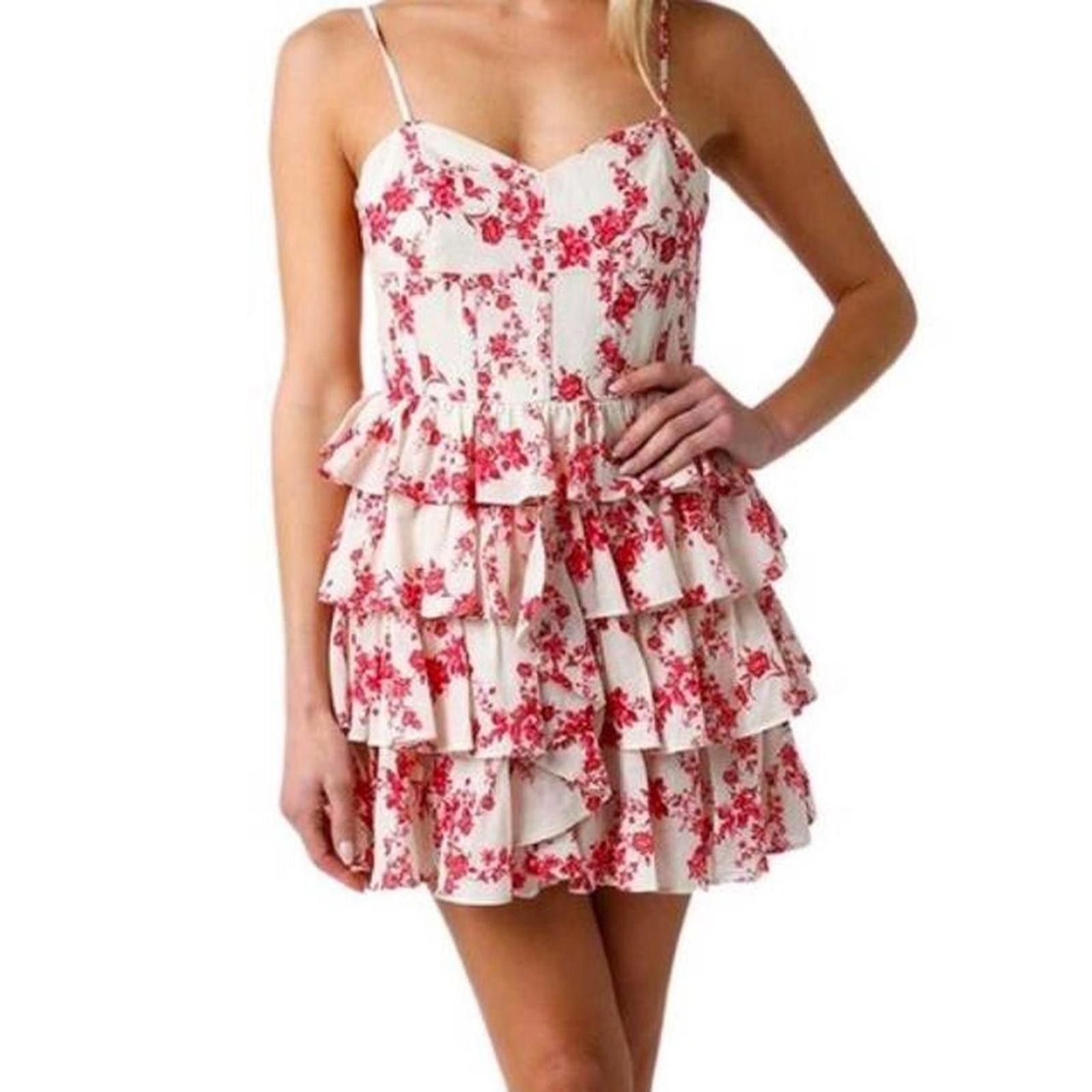 Other Red/cream floral tiered mini ruffle layers + dainty straps Size ONE SIZE - 4 Thumbnail