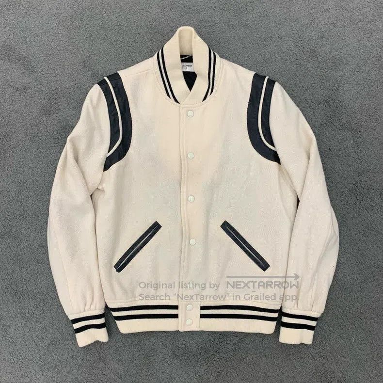 Saint Laurent Paris Saint Laurent Paris Beige Baseball Jacket i Size US S / EU 44-46 / 1 - 1 Thumbnail