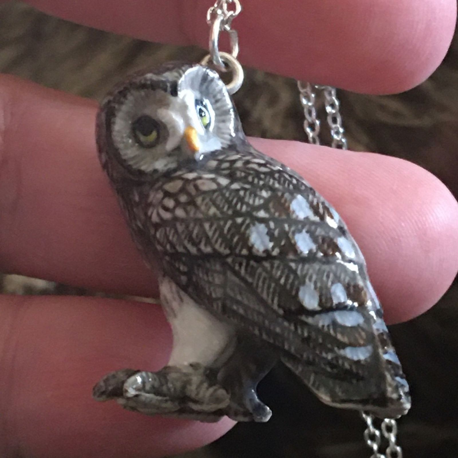 Jewelry Ceramic owl pendant silver plated chain necklace Size ONE SIZE - 6 Thumbnail