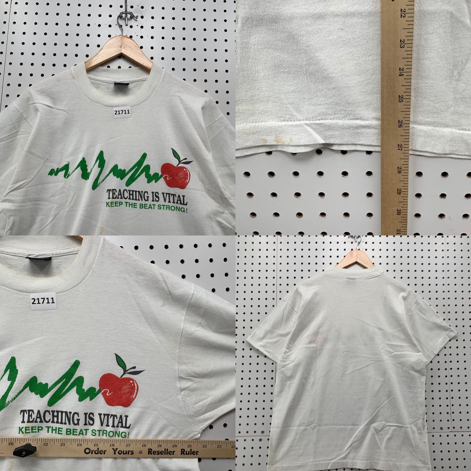 Fruit Of The Loom Vintage Teacher Shirt White Single Stitch Teaching Is Vital Mens Large 21.5x27 Size US L / EU 52-54 / 3 - 9 Thumbnail