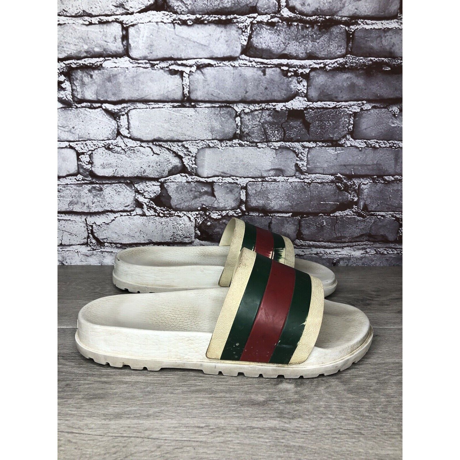 Gucci GUCCI Web White Rubber Logo Casual Slides Designer Sandals M Size US 11 / EU 44 - 12 Thumbnail