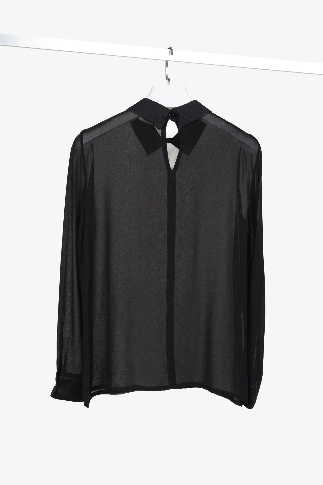 Max Mara Max Mara Black Sheer Satin-Trim Collared Blouse Size M / US 6-8 / IT 42-44 - 2 Thumbnail