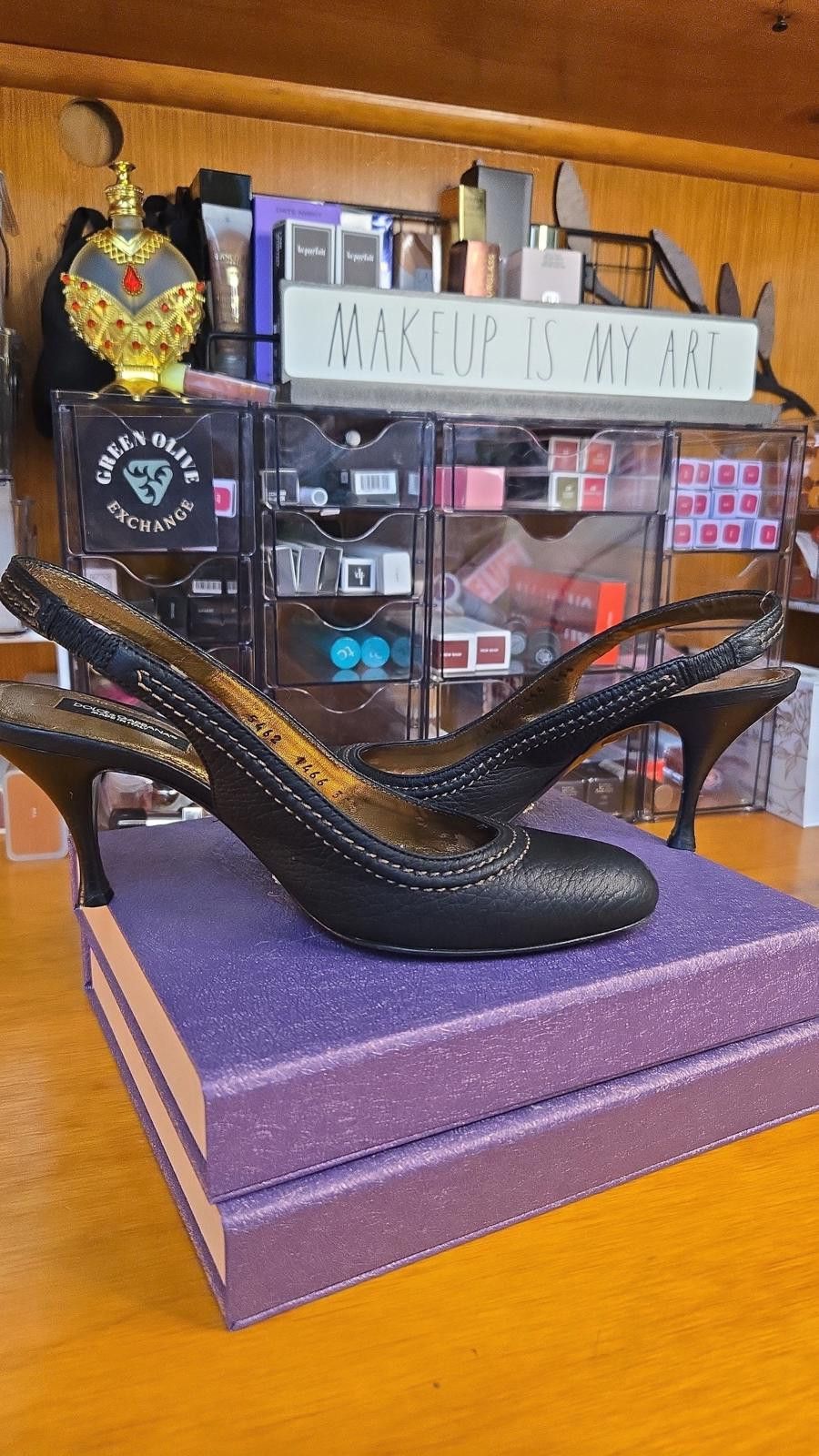 Dolce & Gabbana ✨ Dolce & Gabbana Black Leather Slingback Heels – Size 35.5 Size US 4.5 / IT 34.5 - 7 Thumbnail