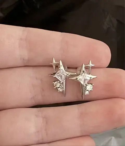 Jewelry Crystal Star Stone Earrings Gothic Punk Chrome Jewelry Spike Size ONE SIZE - 1 Thumbnail