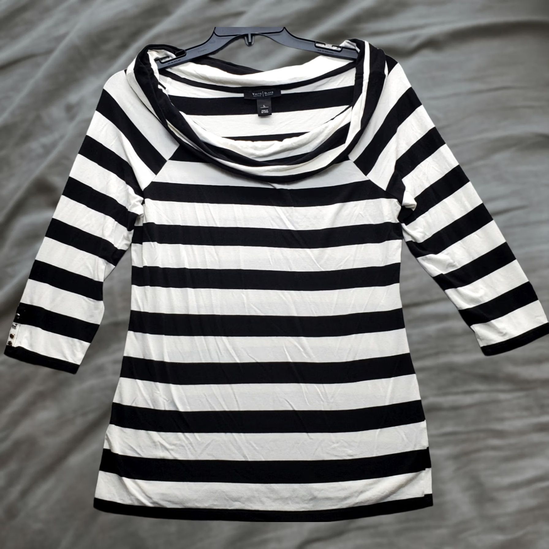 White House Black Market White House Black Market Shirt Women L Multicolor Striped Rayon Stretch Cowl Neck Casual Shirt Size L / US 10 / IT 46 - 1 Thumbnail