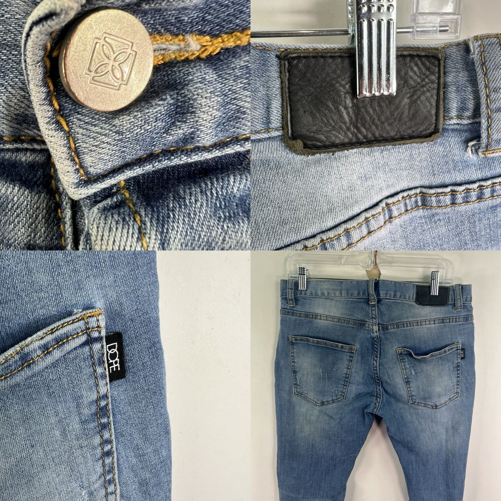 Vintage DOPE Distressed No Love Skinny Denim Jeans Mens 30 34X32 Blue Cotton Blend Zip 5-Pocket Style Jeans Mens Size US 30 / EU 46 - 8 Thumbnail