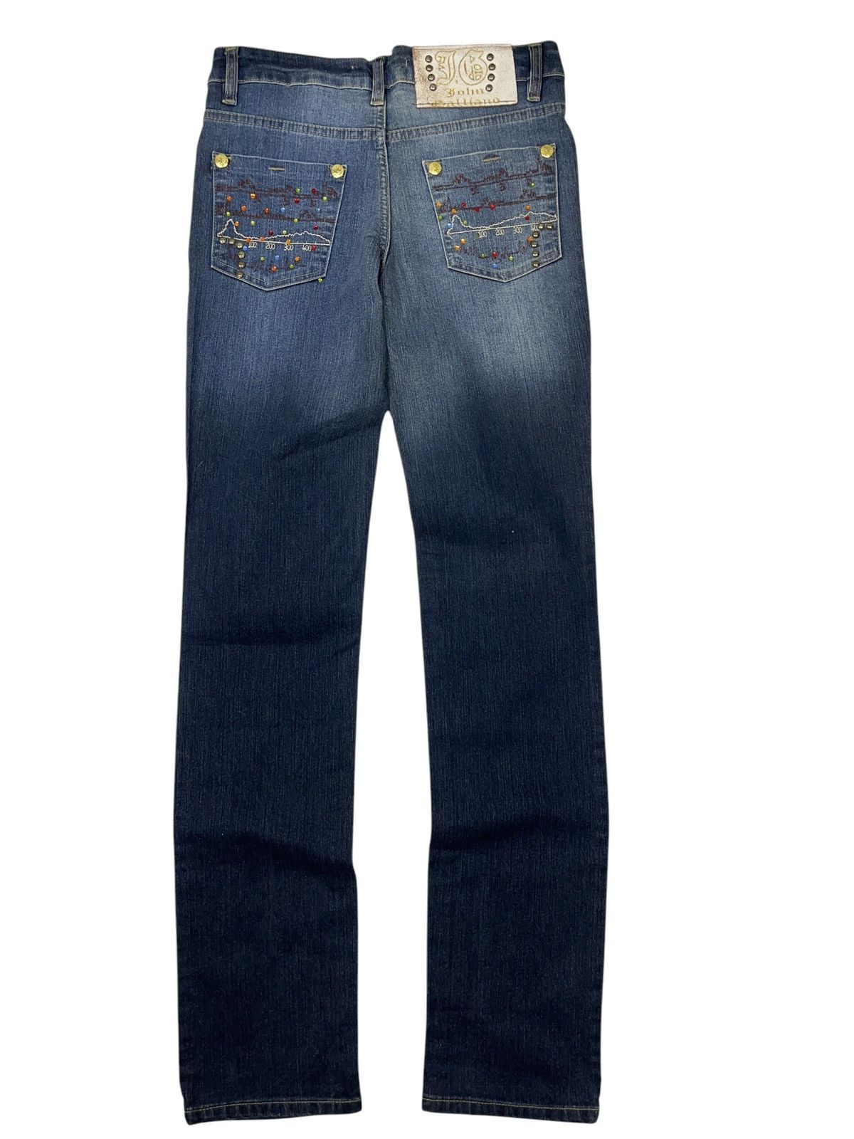 John Galliano × Vintage Vintage John Galliano y2k Studded Embroidered Washed Jeans Size 29" - 2 Thumbnail