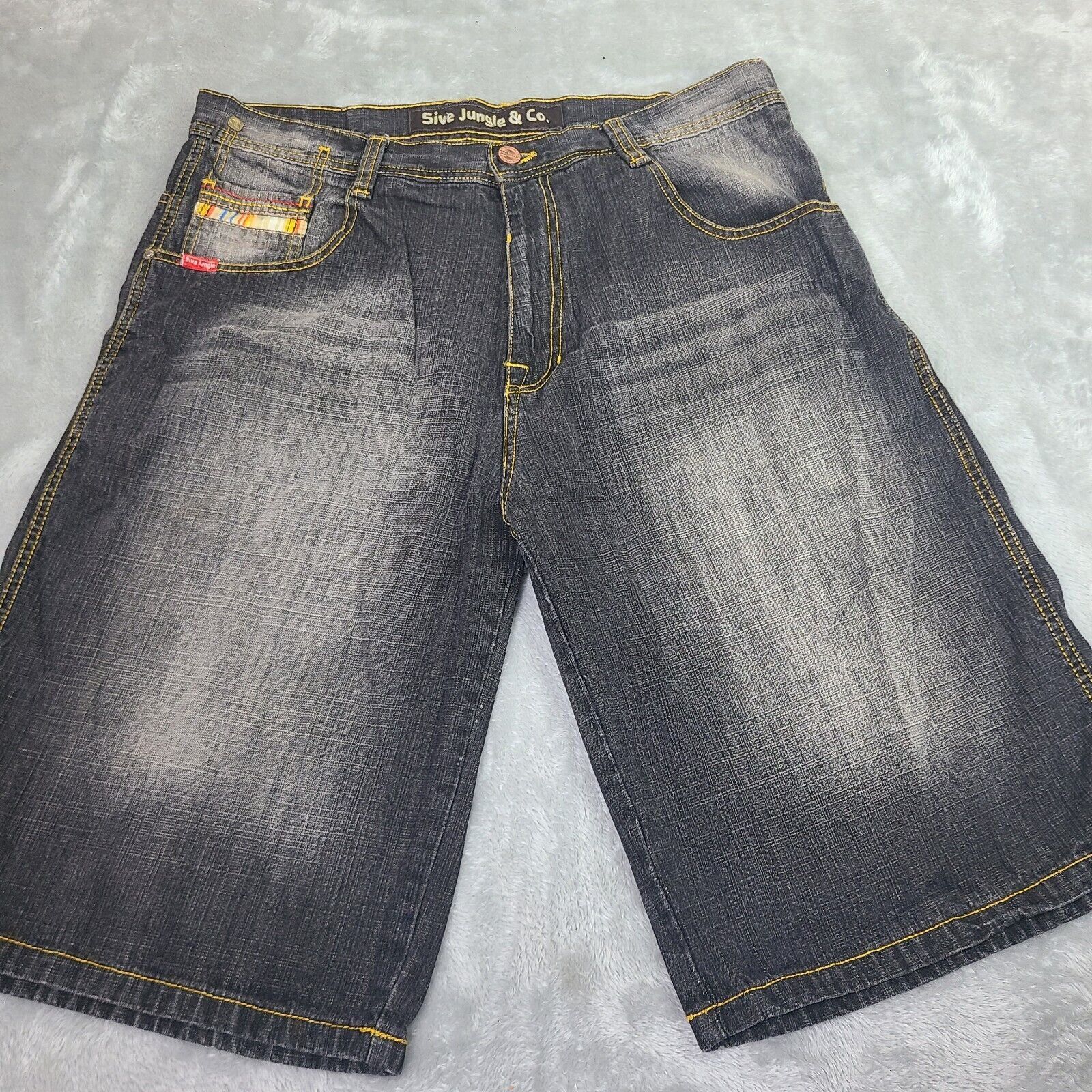 Vintage VTG Five Jungle Mens Y2K Baggy Loose Jean Shorts Black Hip Size US 38 / EU 54 - 1 Thumbnail