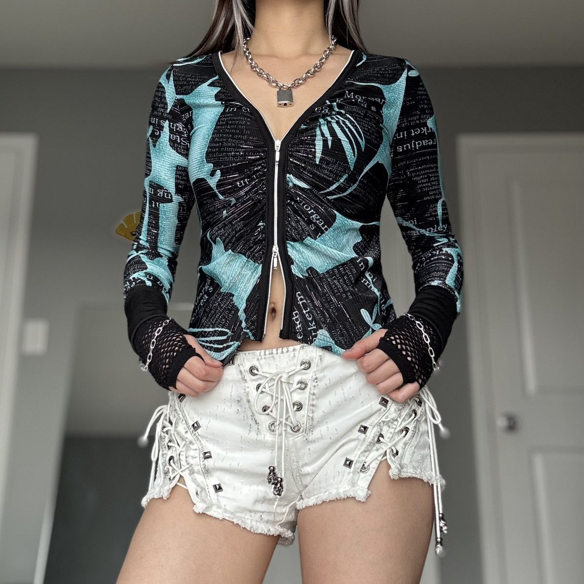 Other Jaipur Y2K Cyber Punk Blue & Black Graphic Double Zip Jacket Size S / US 4 / IT 40 - 8 Thumbnail