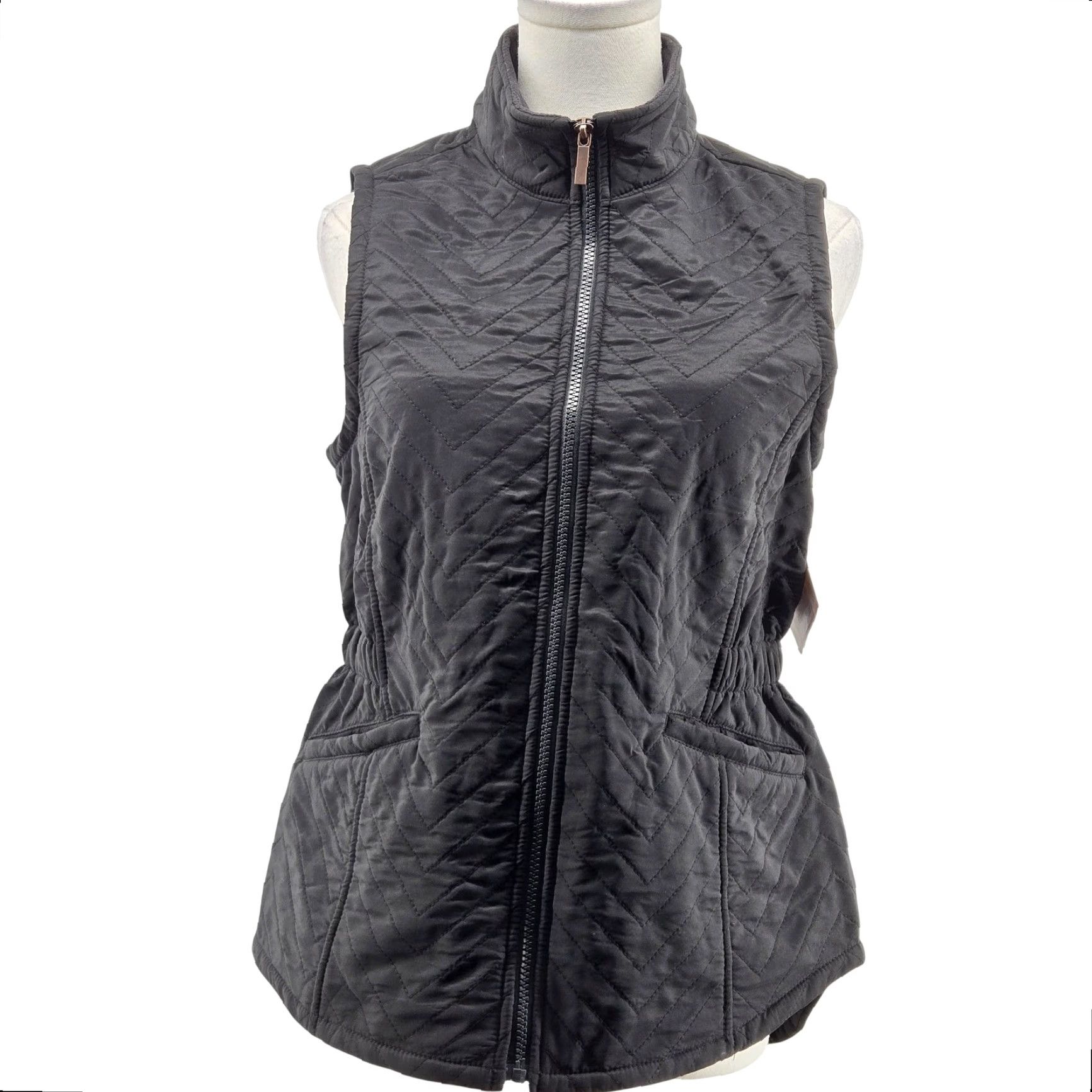 The Mountain VINTAGE Blue Mountain Vest Womens XS Black Quilted Fleece Mid-Length Full Zip Pockets Size XS / US 0-2 / IT 36-38 - 2 Thumbnail