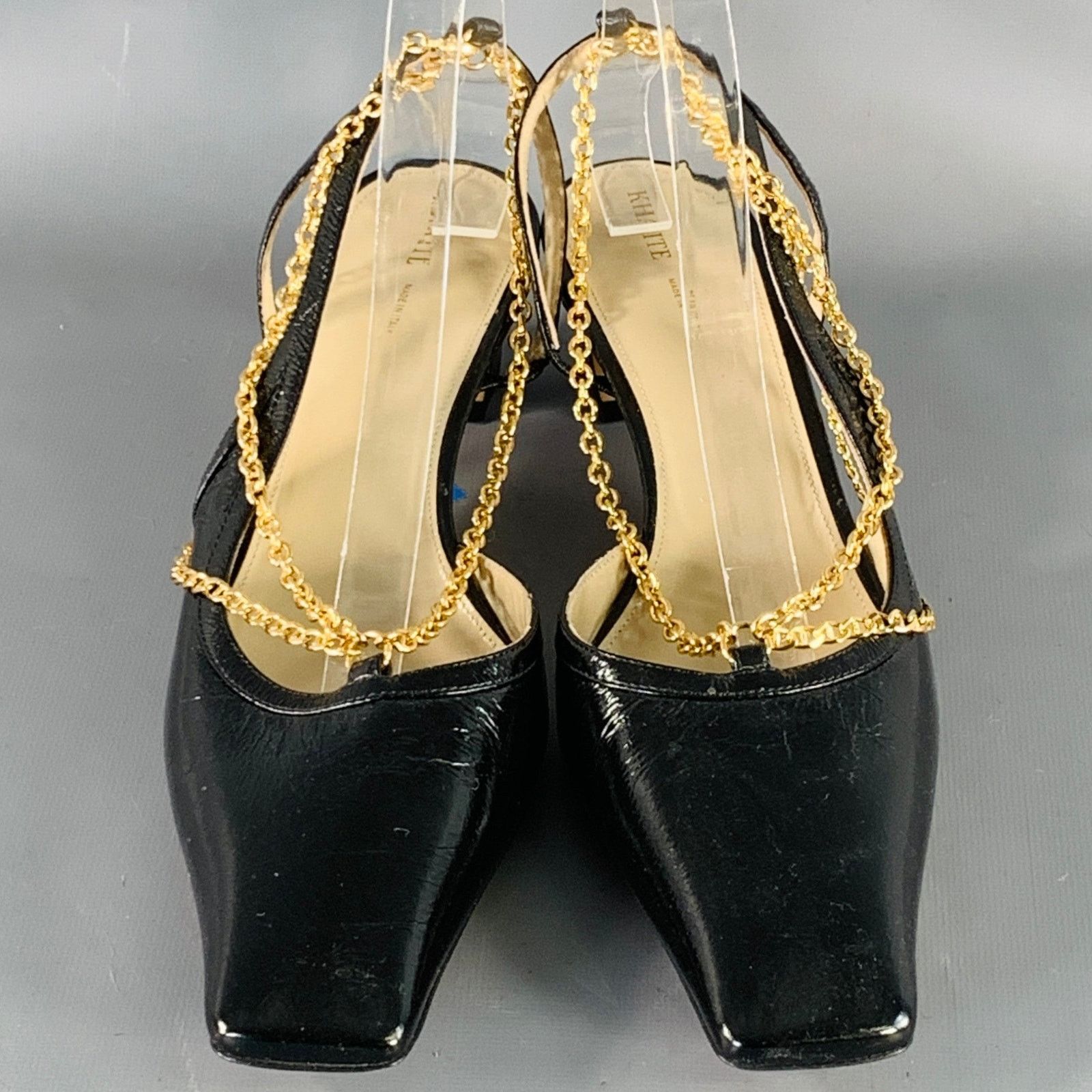 KHAITE Marfa Black Gold Leather Crinkled Chain Slingback Pumps Size US 9.5 / IT 39.5 - 4 Thumbnail