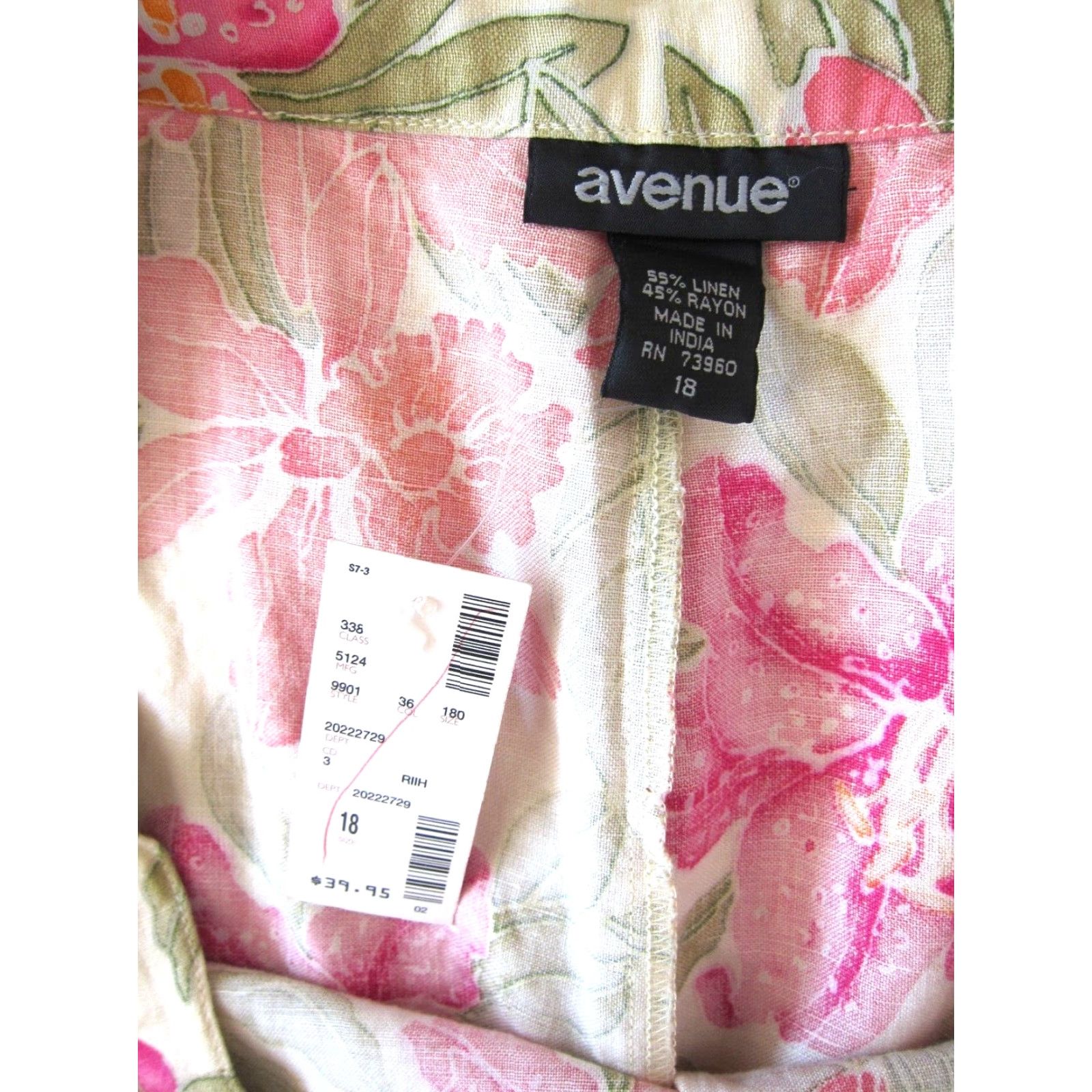 Avenue Avenue Skirt Women Size 18 Pink Linen Floral Midi A-Line NWT Size 40" / US 18 - 4 Thumbnail