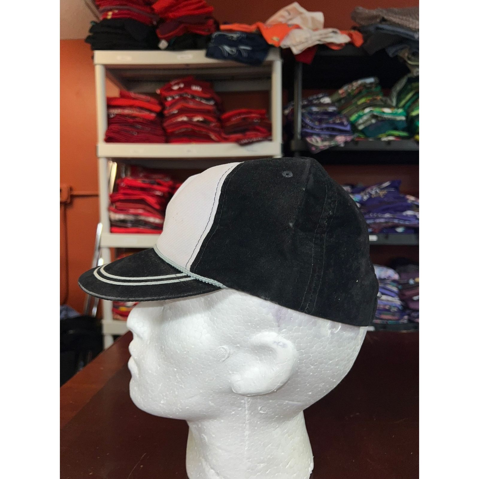 Vintage Vintage White Black Blank Snapback Hat Cap VTG Broken Brim Size ONE SIZE - 4 Thumbnail