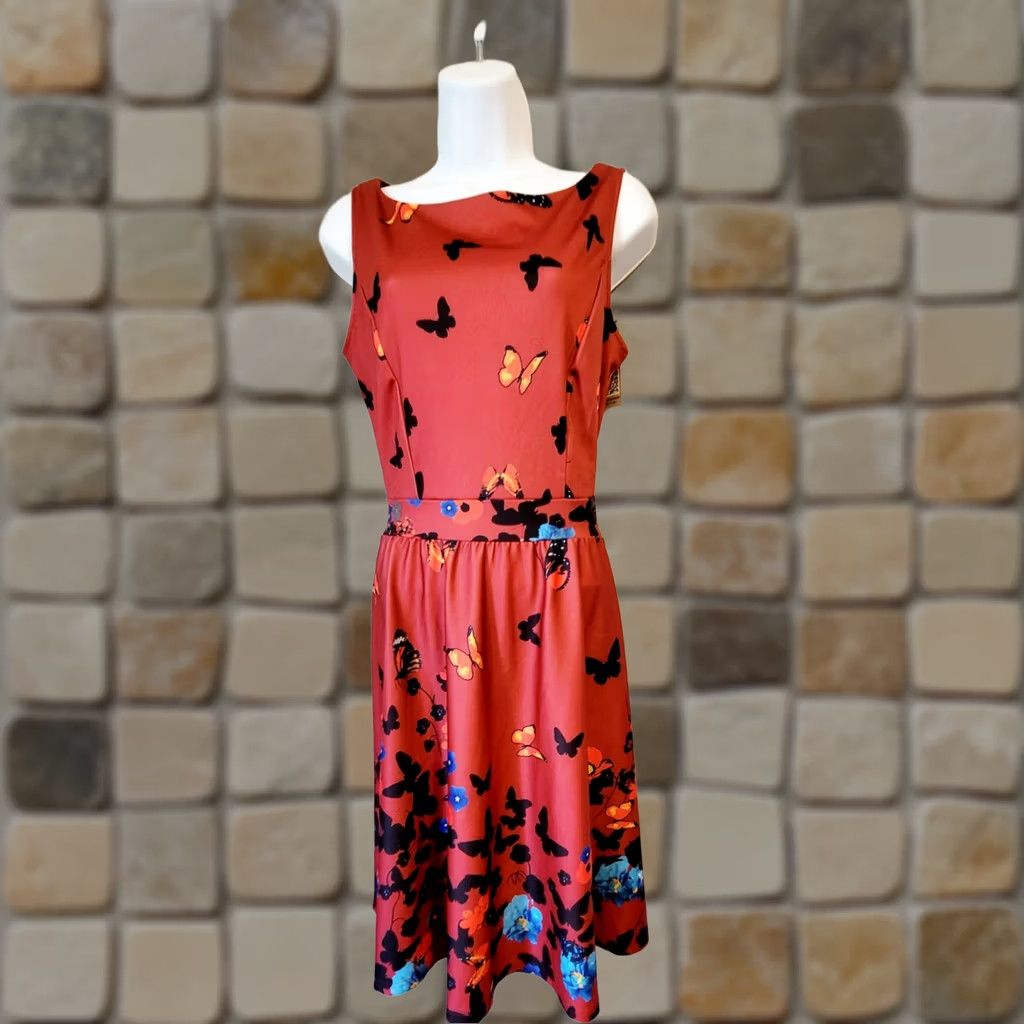 Vintage Butterfly Muted Red Silky A Line Dress Retro Fairy M Women Casual Party Size M / US 6-8 / IT 42-44 - 1 Thumbnail