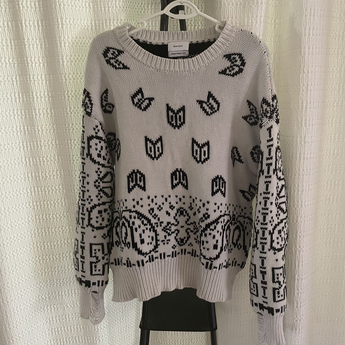 Rhude Rhude Cream Double Knit Cotton Cashmere Bandana Sweater Size US S / EU 44-46 / 1 - 1 Thumbnail