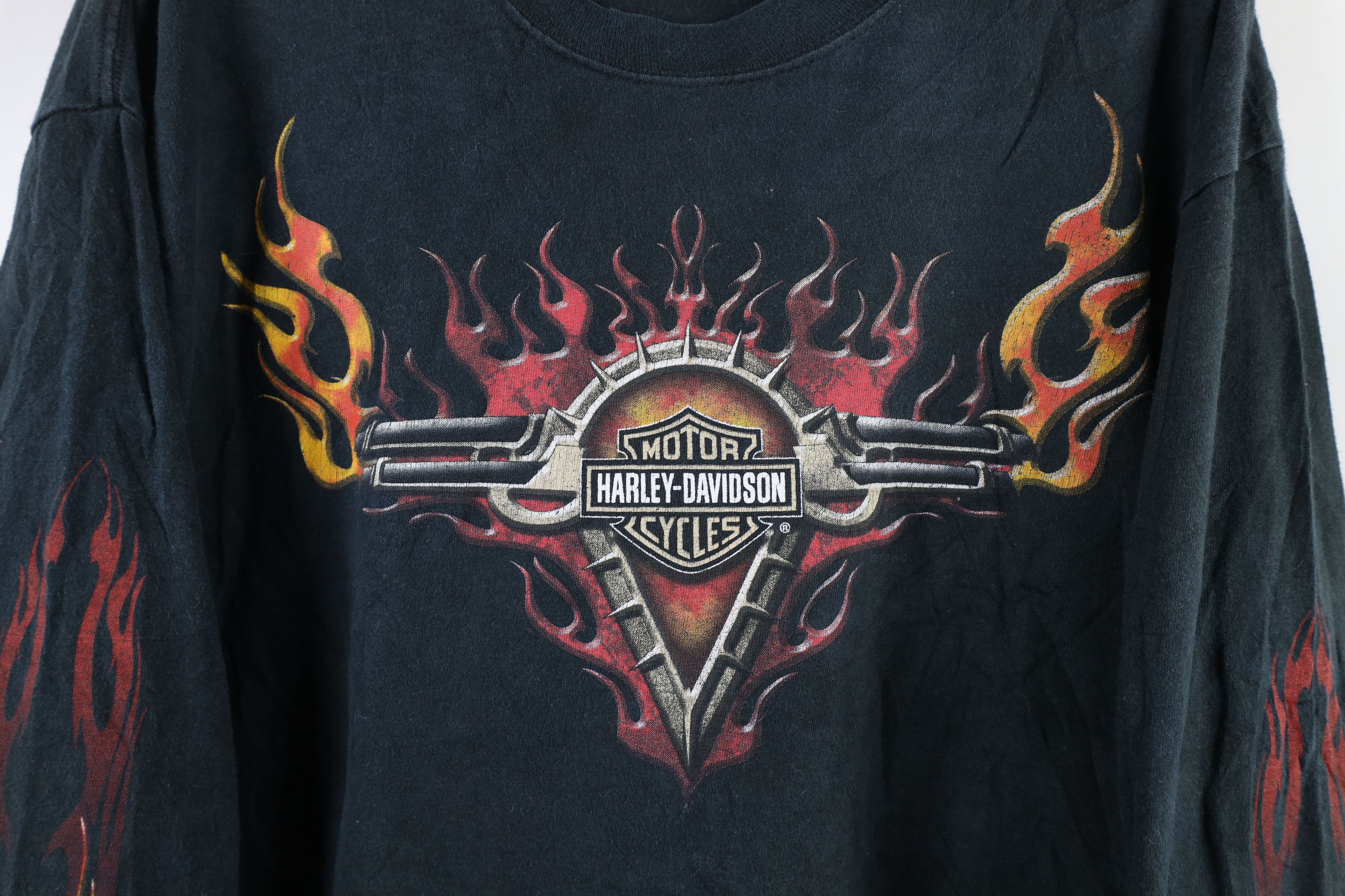 Vintage Harley Davidson Flames Long Sleeve T-Shirt Black