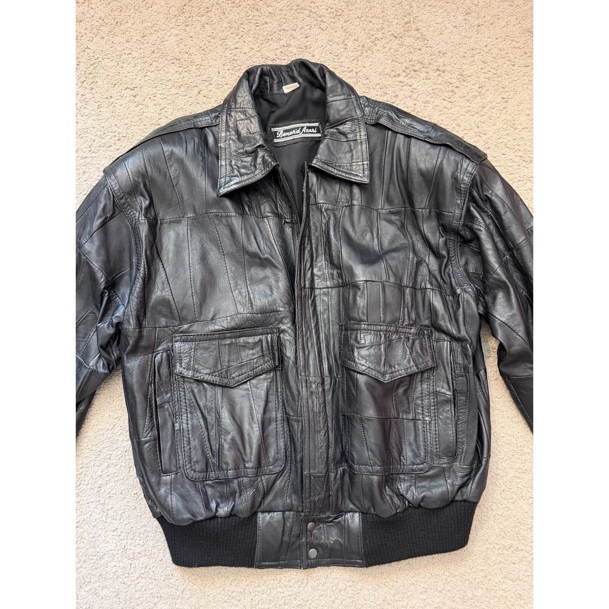 Vintage VINTAGE BLACK PATCHWORK BOMBER LEATHER JACKET Size US M / EU 48-50 / 2 - 10 Thumbnail