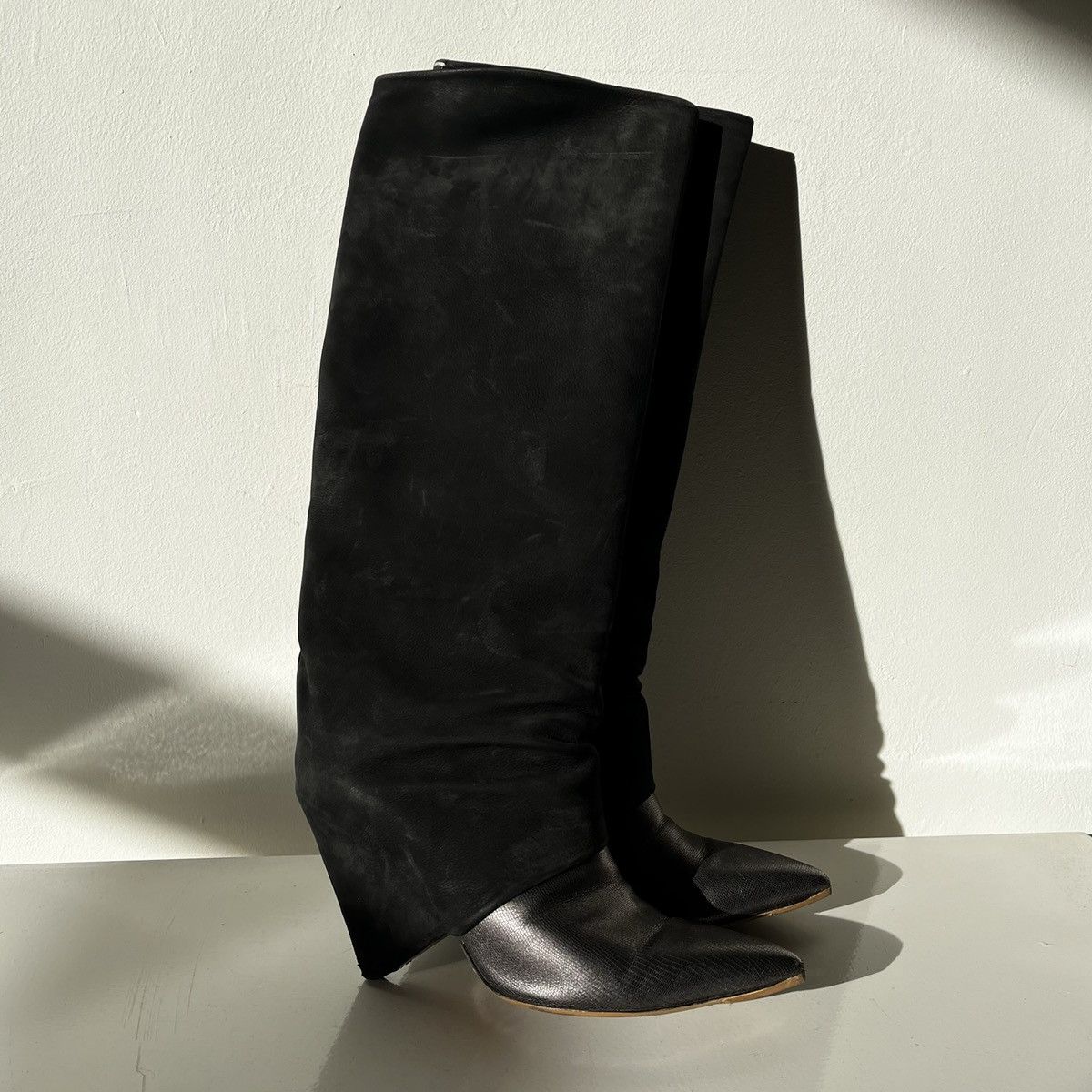 image of Maison Margiela Suede Leather Heel Shoesed Boots in Black, Women's (Size 10)