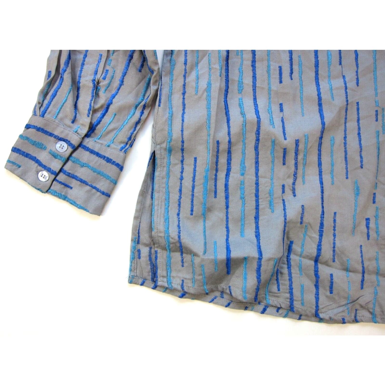 Vintage NWT Khaadi Rayon Grey Blue Collar Button Up Long Sleeve Oversized Blouse Medium Size M / US 6-8 / IT 42-44 - 7 Thumbnail
