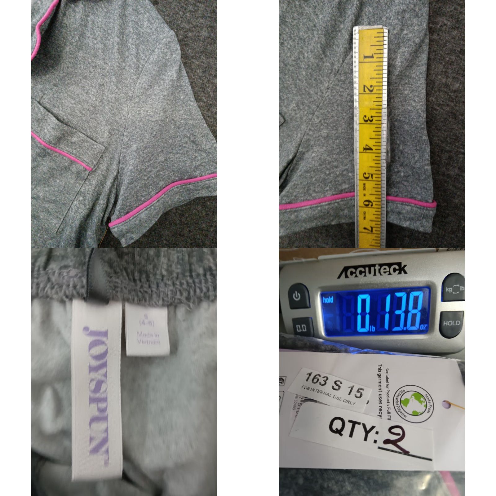 Vintage JoySpun Pajama Set Short Sleeve 2 Piece Gray Pink S Women Regular Size 28" / US 6 / IT 42 - 8 Thumbnail