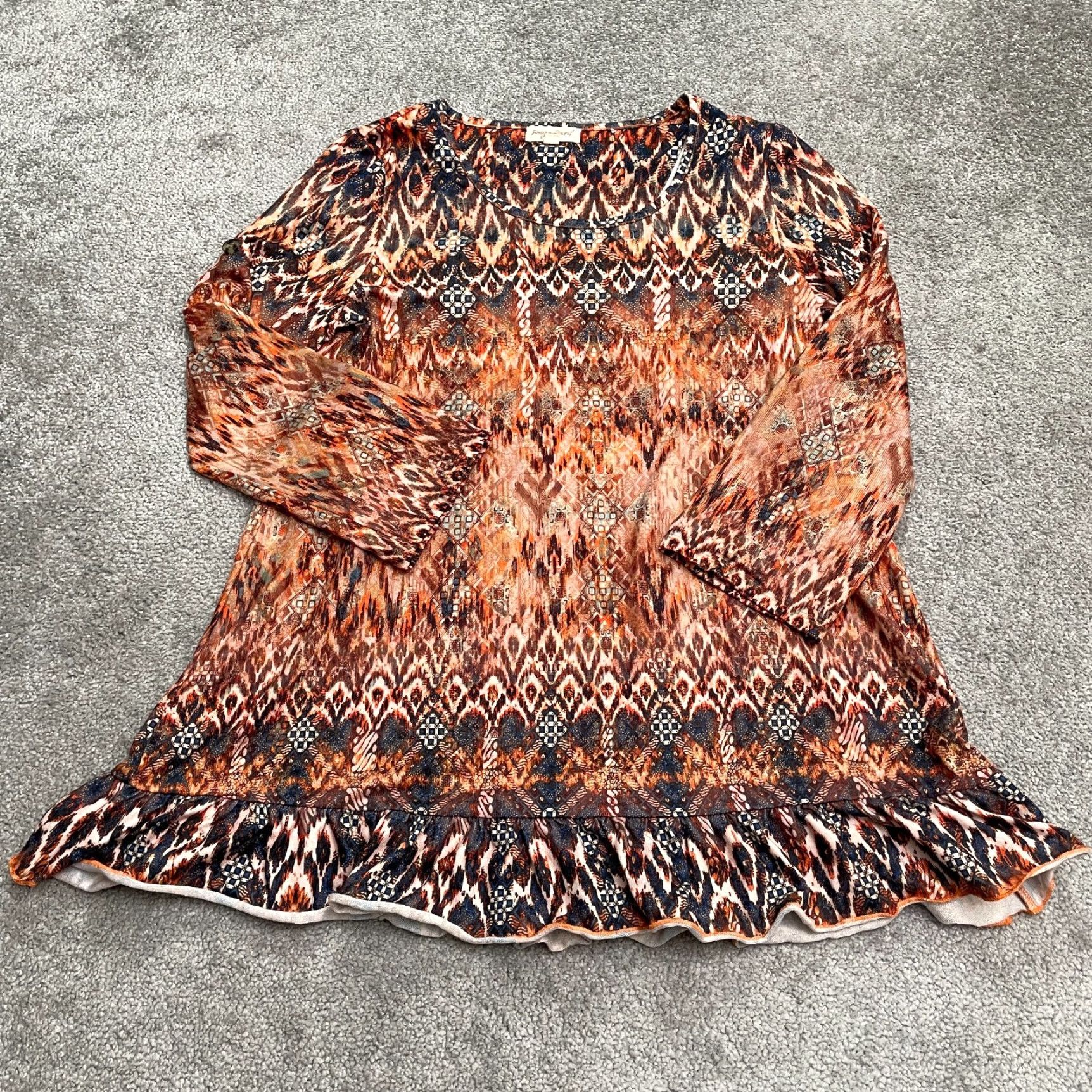 ESPIRIT VINTAGE Sing & Spirit Geometric Aztec Tunic Blouse Womens S Brown Round Neck Casual Size S / US 4 / IT 40 - 2 Thumbnail