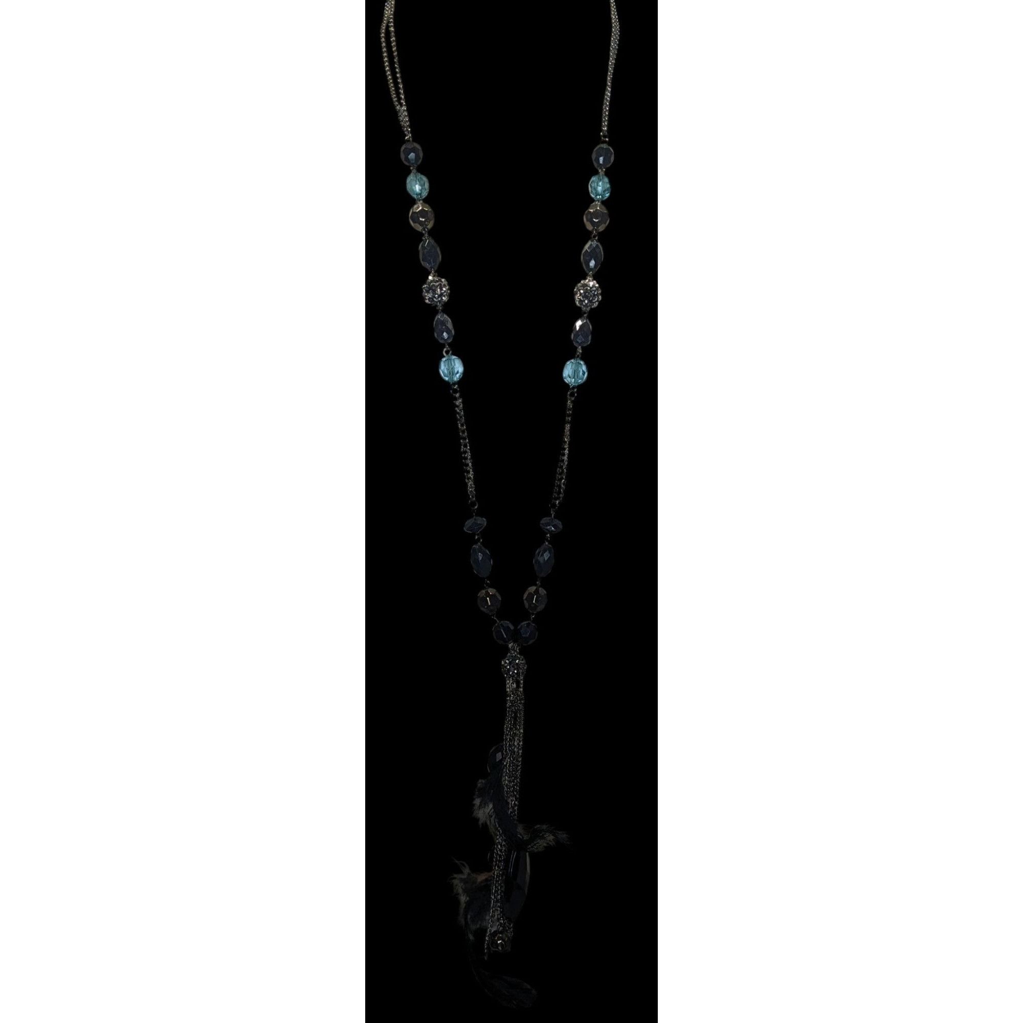 Other Vintage Y2K Long Bohemian Black & Blue Crystal Accent Feathe Size ONE SIZE - 5 Thumbnail