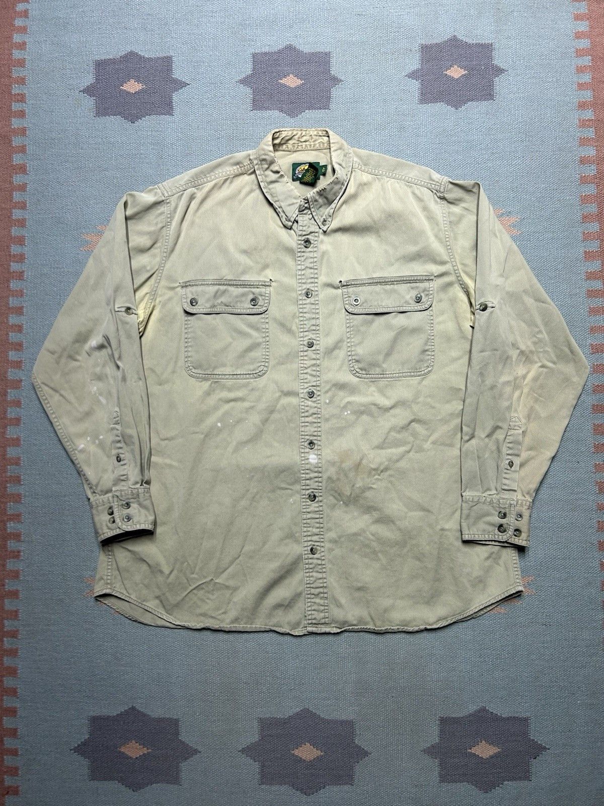 Vintage Vintage Cabelas button shirt paint distressed khaki XL tall Size US XL / EU 56 / 4 - 1 Thumbnail