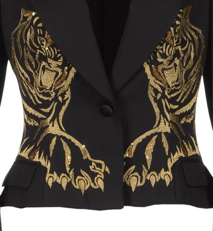 Alexander McQueen o1tko10125 Embroidered Tiger Jacket in Black/Gold Size S / US 4 / IT 40 - 3 Thumbnail